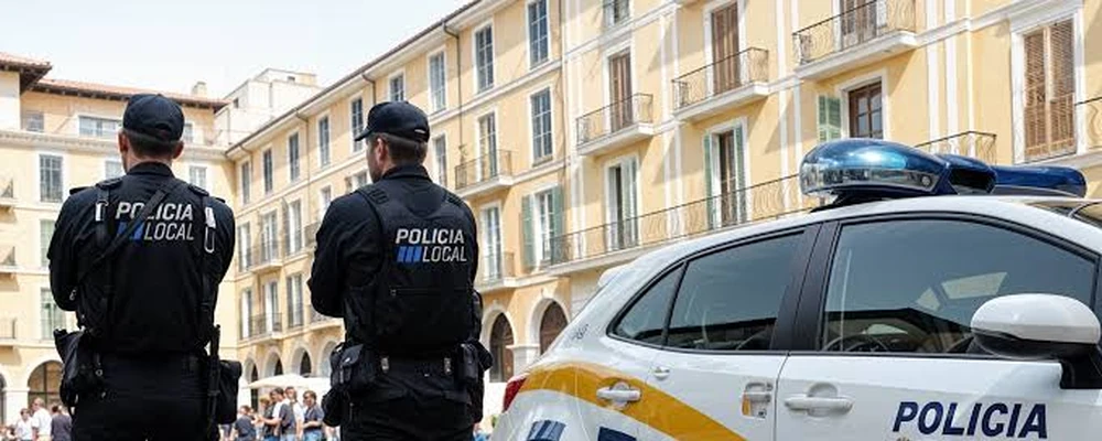Agentes de la Policía Local junto a un vehículo de patrulla